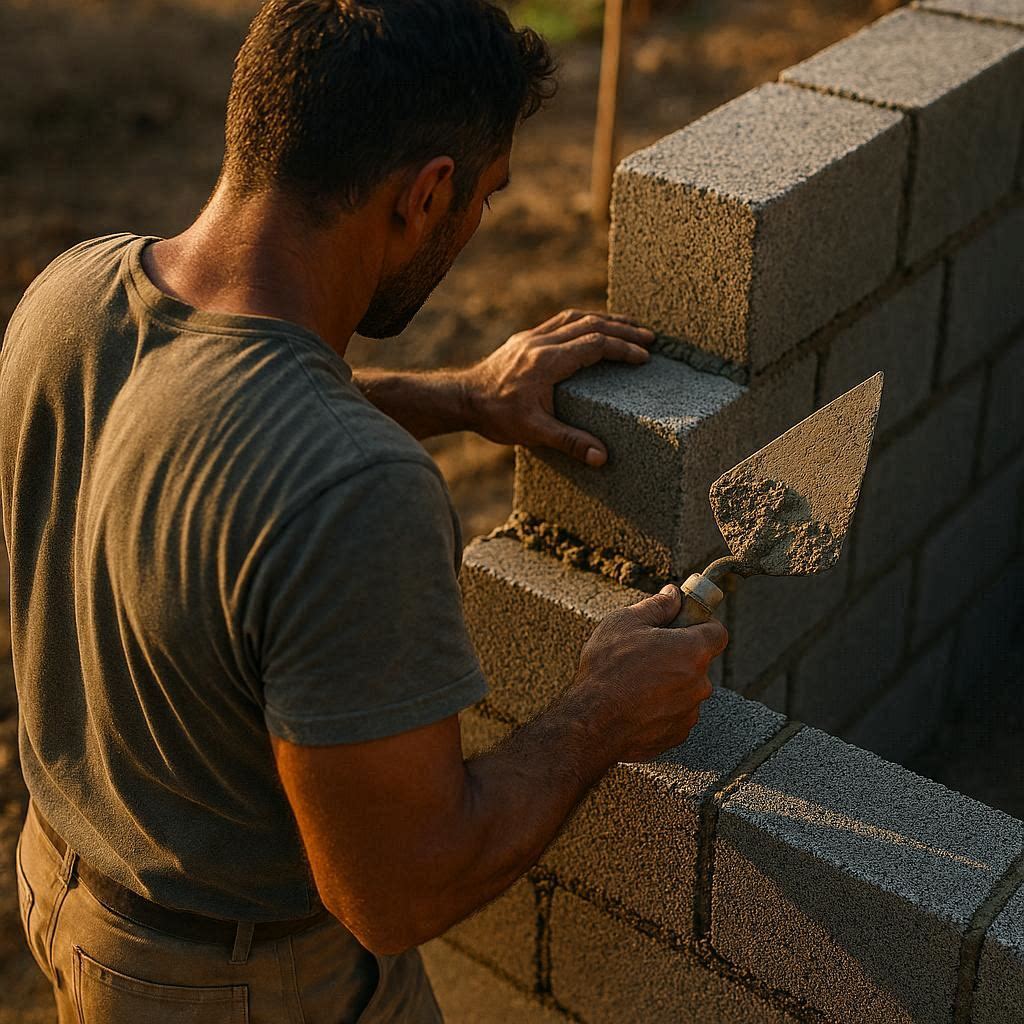 Montage de mur en blocs béton